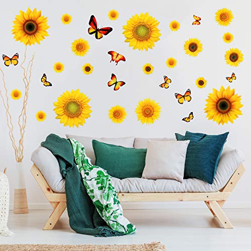 116 Piece 3D Sunflower Wall Stickers Set with Butterfly Decals