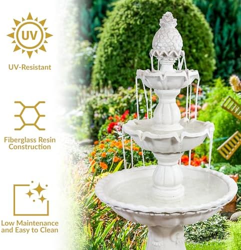 Sunnydaze 57 Inch Welcome 3 Tier Water Fountain - White