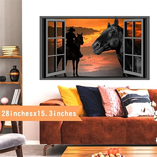 Black Horse Wall Sticker 3D Fake Window Farm Animal Decal