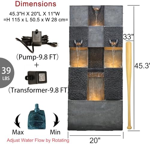 45 Inch 3 Tier Garden Waterfall Fountain with Lights