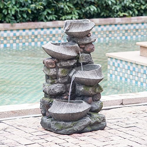 4-Tier Rock Bowl Water Fountain with LED Light