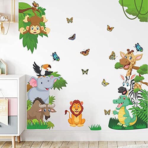Supzone Jungle Animals Wall Stickers for Kids Bedroom Decor