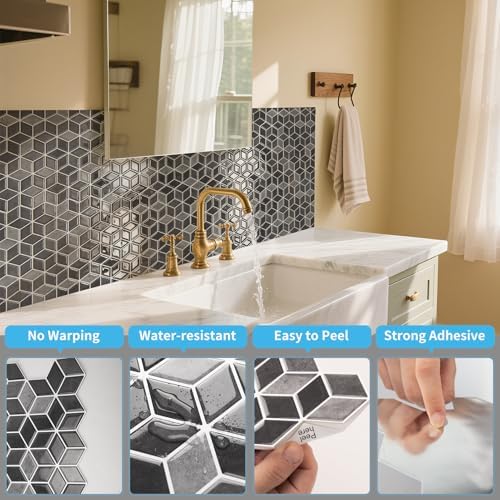 Art3d 10-Sheet Peel and Stick Backsplash Tiles Graphite Gray