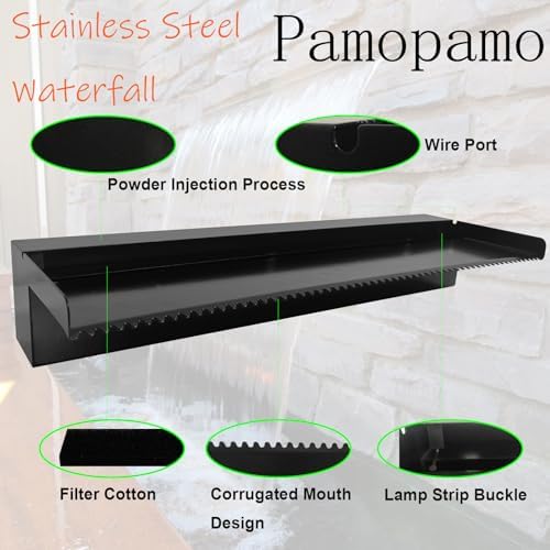 Pamopamo Pond Waterfall Spillway Fountain Kit Black Stainless Steel Outdoor
