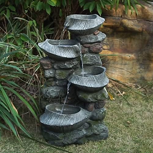 4-Tier Rock Bowl Water Fountain with LED Light