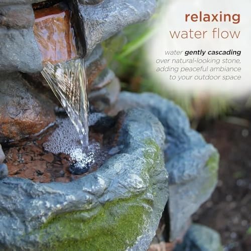 Outdoor 3-Tier Rock Waterfall Fountain with LED Lights