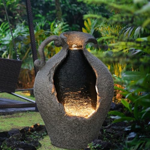 24 Inch Tall Jar Water Fountain with LED Lights