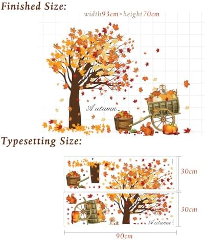 Fall Thanksgiving Wall Sticker with Maple Leaves and Pumpkins