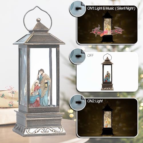 12 Inch Christmas Snow Globe Lantern with Nativity Scene