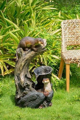 Whimsical Otter Water Fountain with Light and Pump Brown