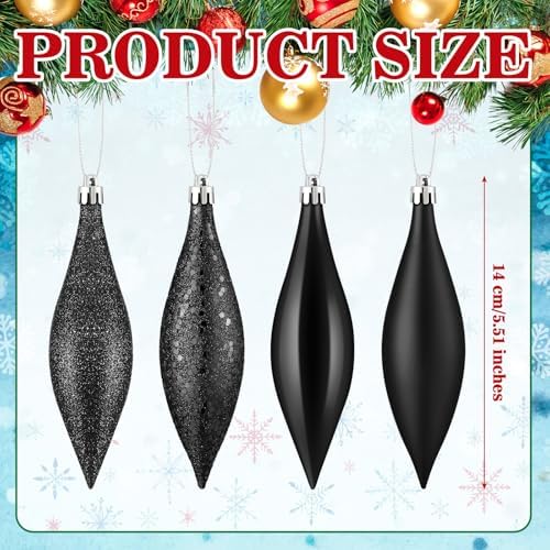 Soaoo 16 Pcs Shiny Black Christmas Ornaments