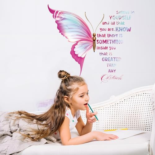 Large Butterfly Wall Decals with Motivational Quotes Pink