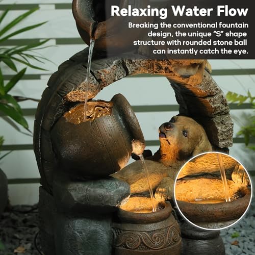 29H Outdoor Garden Water Fountain with 3 Tier Cascading Bowls and Lights
