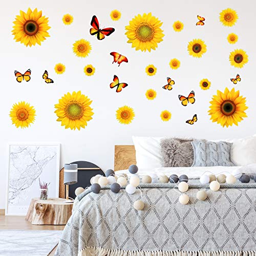 116 Piece 3D Sunflower Wall Stickers Set with Butterfly Decals