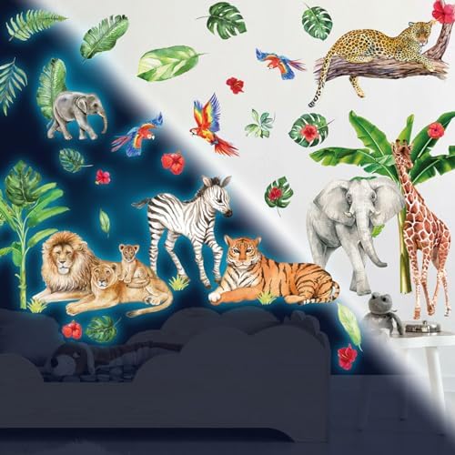 Glow in the Dark Jungle Animals Wall Decals Set
