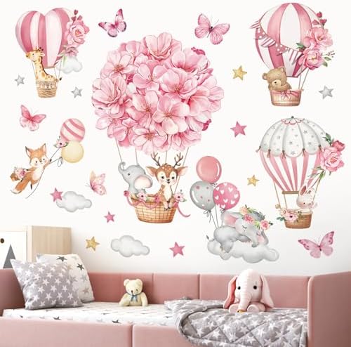 Decalmile Pink Balloon Animal Wall Stickers