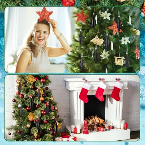 Soaoo 16 Pcs Shiny Black Christmas Ornaments