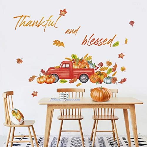 Thanksgiving Orange Truck Wall Decals with Maple Leaves