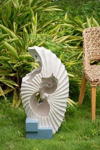 White Water Fountain with Blue Base and Light Feature