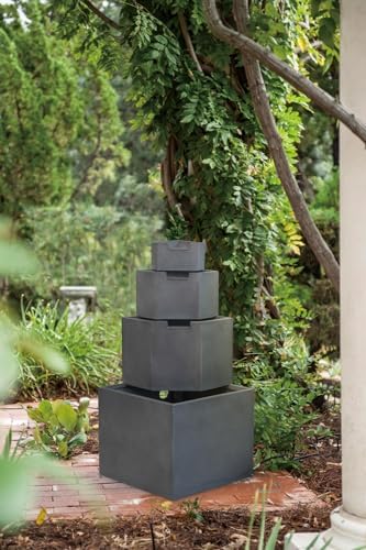 Four-Tier Gray Cement Block Water Fountain 41 Inches Tall