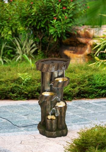 Strawberry Fairy Rustic Decorative Tree Trunk Water Fountain 5 Tier