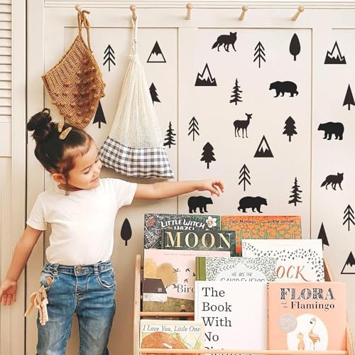 Woodland Animal Wall Stickers with Pine Tree and Mountain Decals