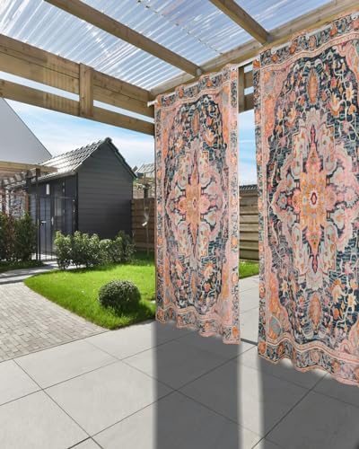 Rustic Boho Outdoor Curtains with Grommets 2 Panels 54x84inch Waterproof Windproof