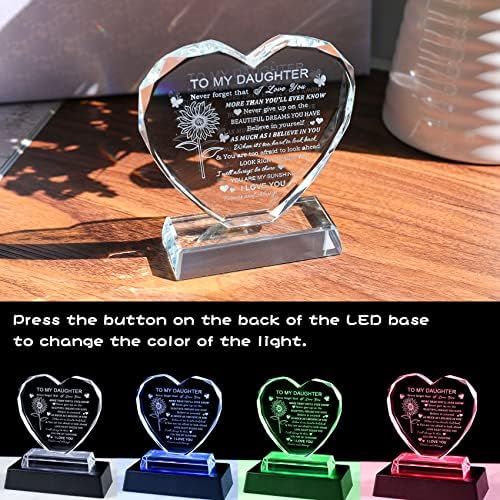 Heart-Shaped Glass Keepsake with LED Base for Daughter