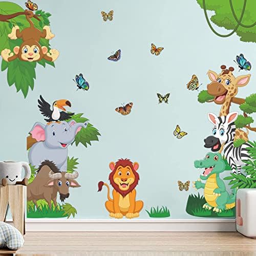 Supzone Jungle Animals Wall Stickers for Kids Bedroom Decor