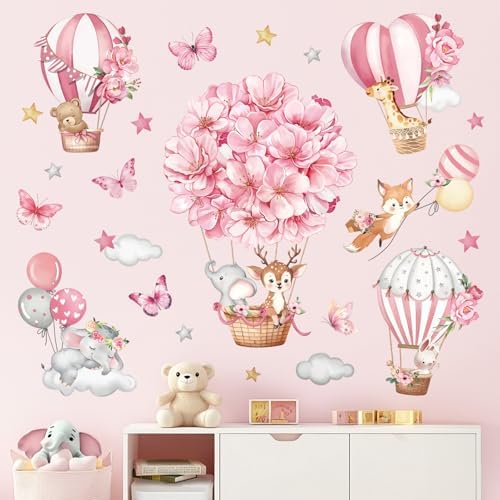 Decalmile Pink Balloon Animal Wall Stickers