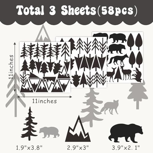Woodland Animal Wall Stickers with Pine Tree and Mountain Decals