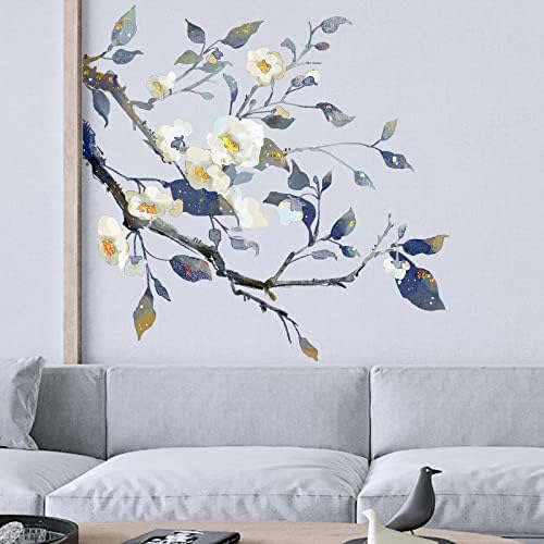 Crisp Camellia Flower Tree Wall Decals for Living Room and Bedroom