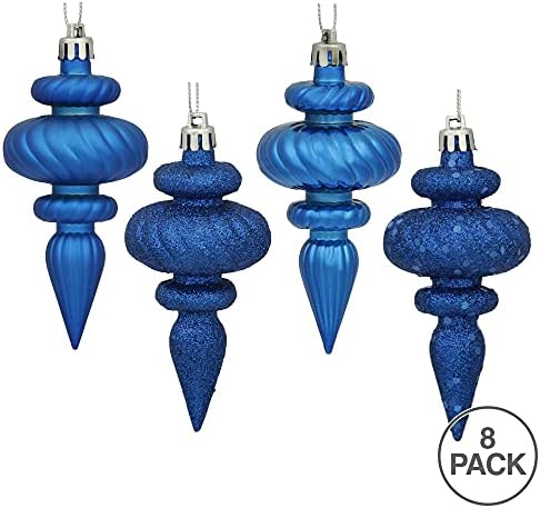 Vickerman 4 4-Finish Finial Ornament 8 Pack Blue