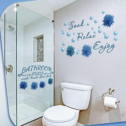 Zonon 2 Pieces Flower Style Blue Bathroom Wall Decals