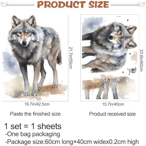 Lifelike Wolf Animal Wall Decal Peel and Stick