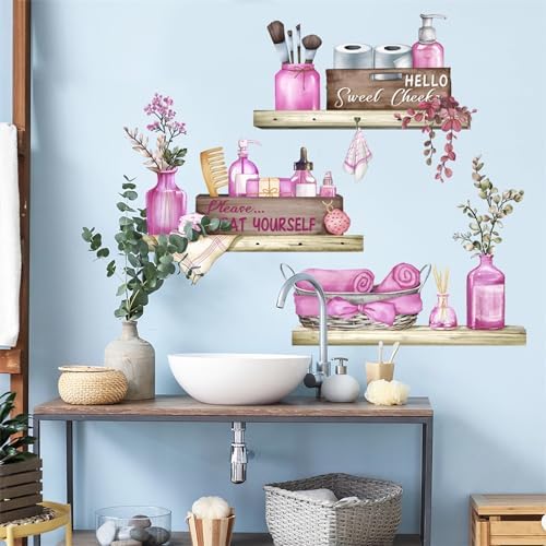 Pink Towel Shelf Wall Stickers for Bathroom Decor