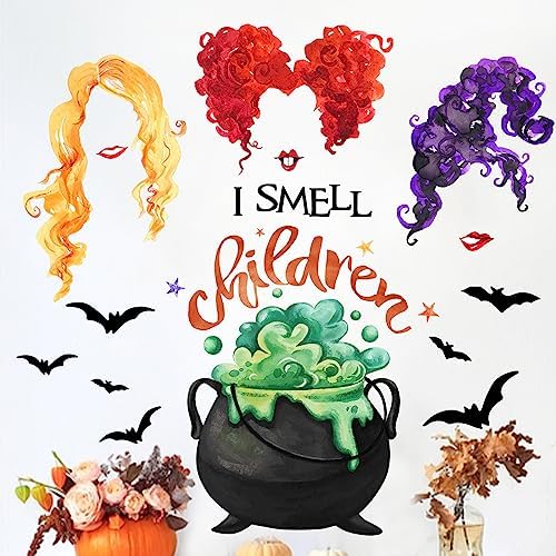 Mfault Halloween Wall Decals Stickers with Witch Bat and Children Designs
