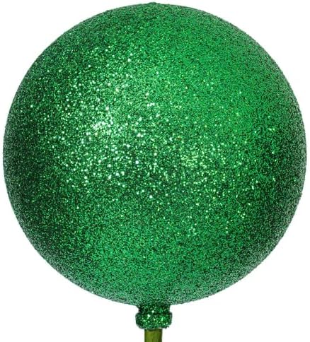 Vickerman 3 x 18 Green Glitter Ball Ornament Stick 12Bag