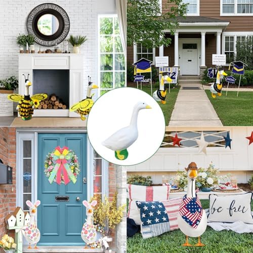 Large White Goose Statue 17 Inch Resin Garden Decor