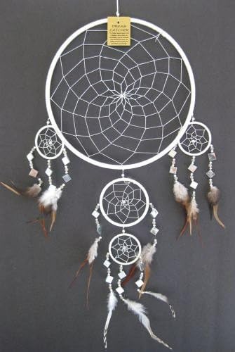 OMA White Dream Catcher with Feathers and Glass