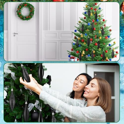 Soaoo 16 Pcs Shiny Black Christmas Ornaments