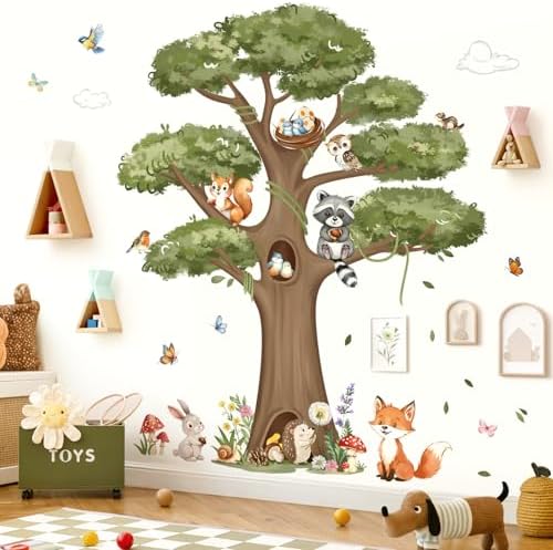 Decalmile Woodland Animals Tree Wall Stickers