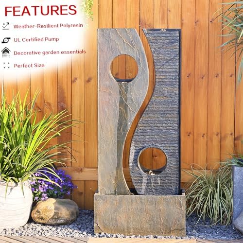47 Inches Freestanding Fountain with LED Lights and Faux Rust Finish