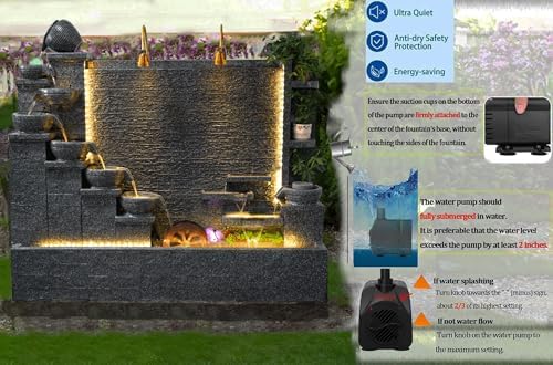 Modern Tiered Bowl Rockery Fountain with LED Lights