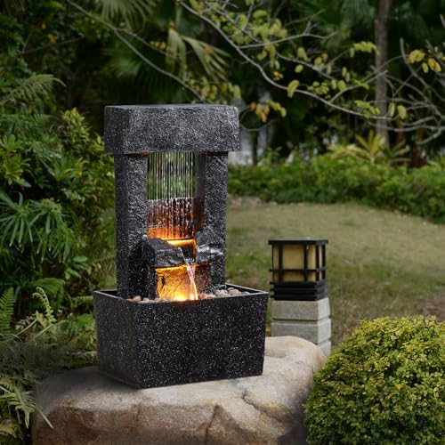 GOSSI Outdoor Waterfall Fountain with Zen LED Lights