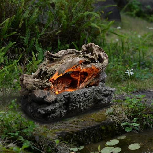 Outdoor Waterfall Fountain with LED Light and Natural Rocks
