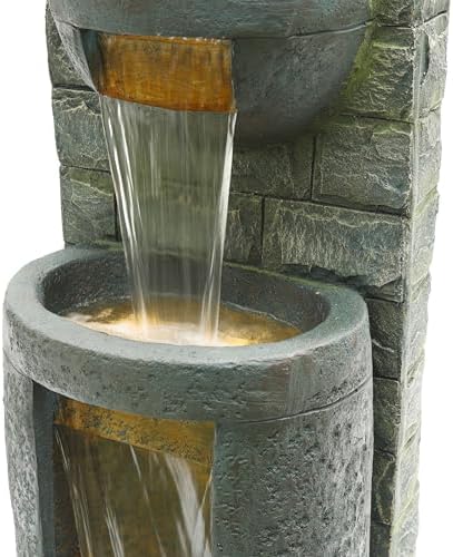 Alpine TZL384 3 Tier Water Fountain with LED Lights Gray 51 H