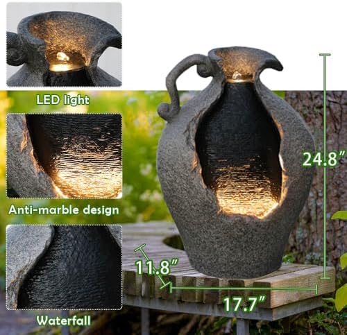 24 Inch Tall Jar Water Fountain with LED Lights