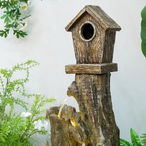 Outdoor Water Fountain with LED Lights - Rustic Garden Decor
