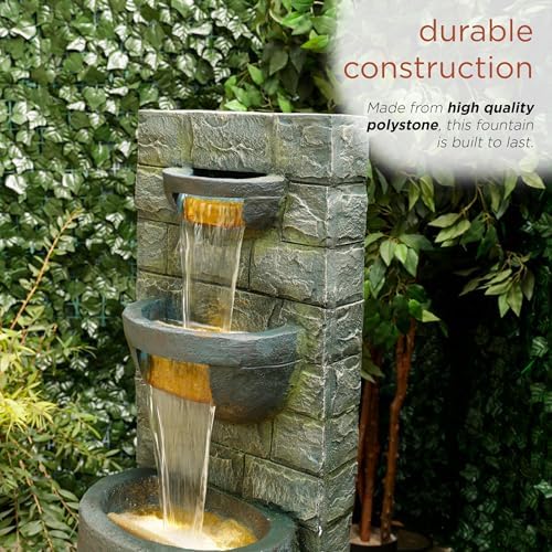 Alpine TZL384 3 Tier Water Fountain with LED Lights Gray 51 H
